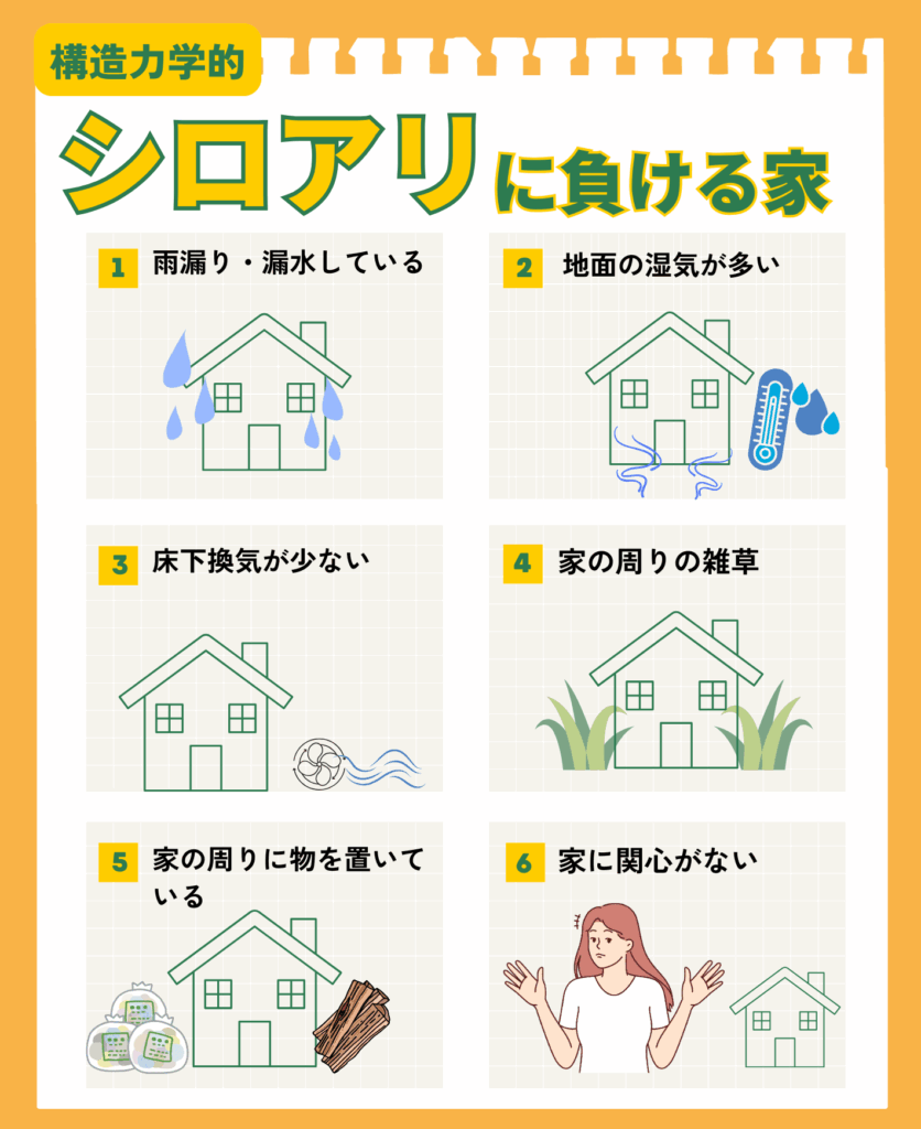 シロアリに負ける家の特徴6選の図解
